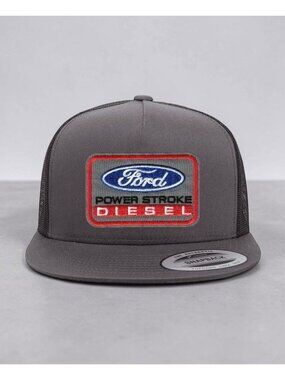 Ford Diesel Power Stroke Patch on YP Flat Bill Trucker Hat Mesh Back Snapback ch